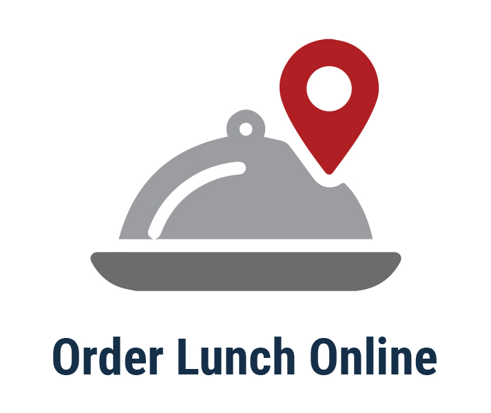 Order Lunch Online. Illustration of covered dish with map pin.